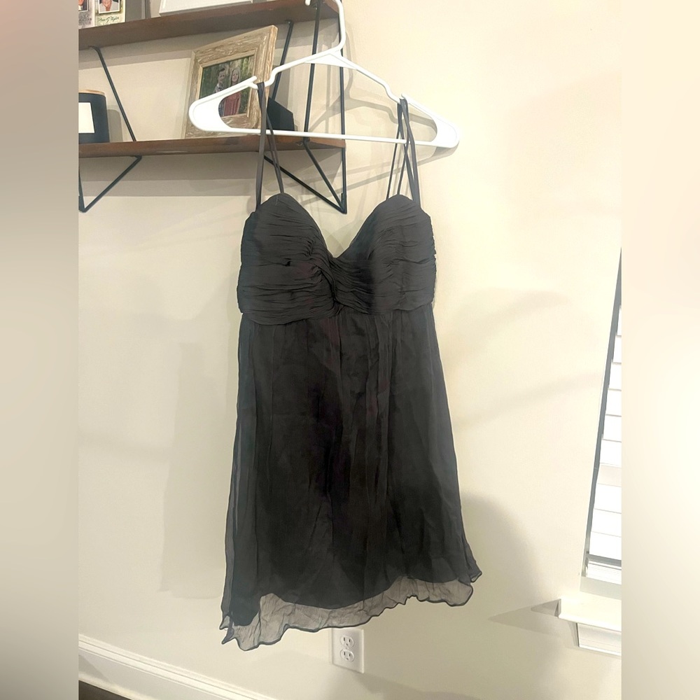 Slate gray, spaghetti strap bridesmaid dress